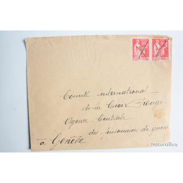 Enveloppe France croix rouge timbres par pair annul�