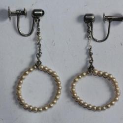 Pendants d'oreilles argent et perles Napol&eacute;on III