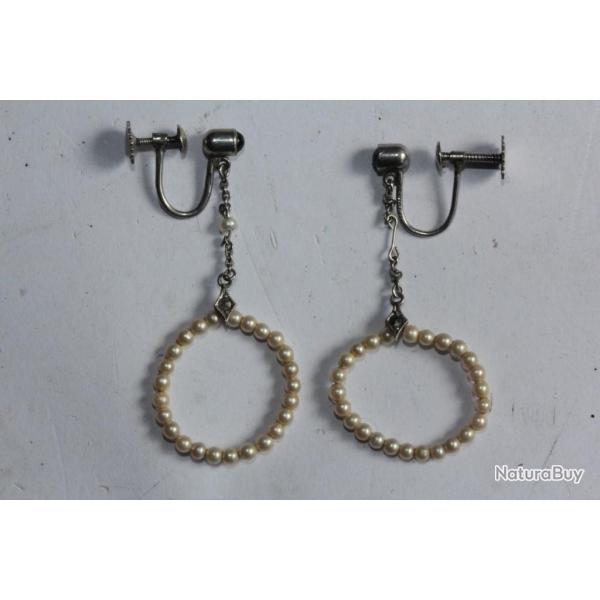 Pendants d'oreilles argent et perles Napol�on III