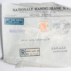 Enveloppe Chine Hong Kong par avion recommand&eacute;e 1954