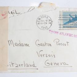 Enveloppe USA censur&eacute; oblit&eacute;ration trans Atlantic Route 1942