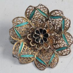 Broche argent vermeil filigrane &eacute;maill&eacute; Fleur