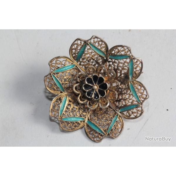 Broche argent vermeil filigrane �maill� Fleur