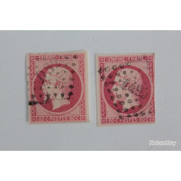 Timbres France Napol�on III empire franc 80c coloris diff�rent 1859