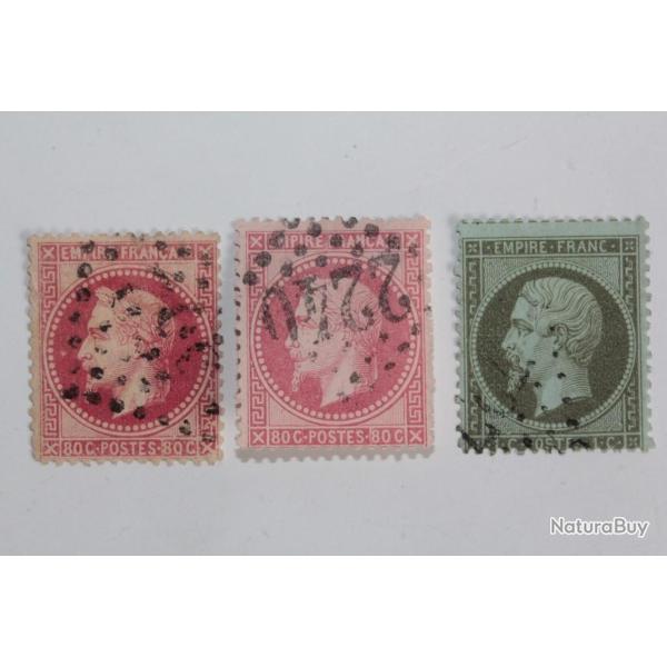 Timbres France Napol�on III 80c et 1c 1862 oblit�r�s