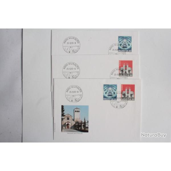 Lot 3 Enveloppes Suisse FDC 1993 muralto monumento storico nazionale