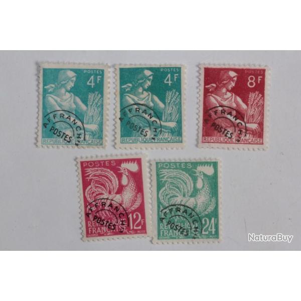 Timbres France pr-oblitr coq et moissonneuse 1954