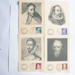 Lot 4 Cartes Maximum Litterateurs espagnols pub Marinol Dieppe 1954