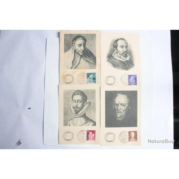 Lot 4 Cartes Maximum Litterateurs espagnols pub Marinol Dieppe 1954