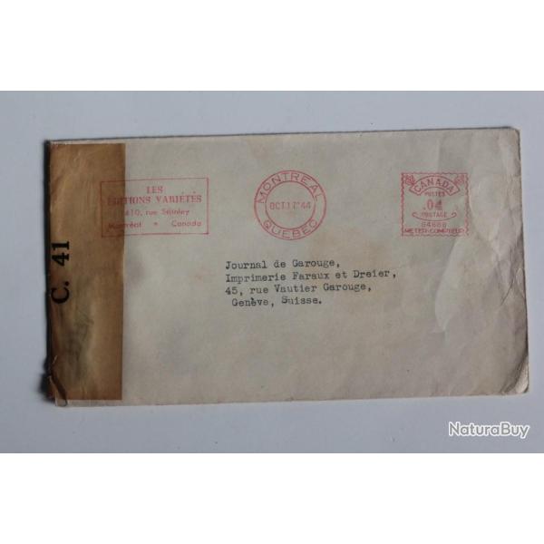 Enveloppe Canada les �ditions vari�t�s 1944 censor