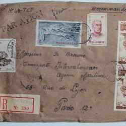 Enveloppe air mail Madagascar timbres poste aérienne 1953