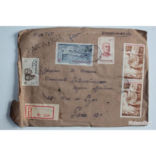 Enveloppe air mail Madagascar timbres poste a�rienne 1953