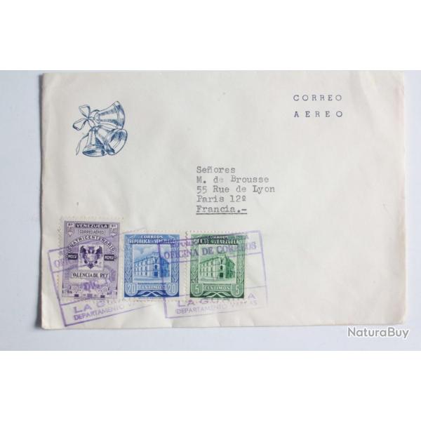 Enveloppe air mail Venezuela La Guatra 1957