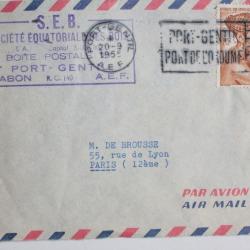 Enveloppe air mail Port Gentil Afrique équatoriale Française 1955