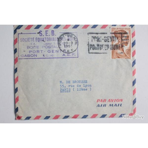 Enveloppe air mail Port Gentil Afrique �quatoriale Fran�aise 1955