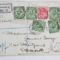 Enveloppe recommandée Angleterre Bradford-Yorks 1911