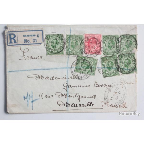 Enveloppe recommand�e Angleterre Bradford-Yorks 1911