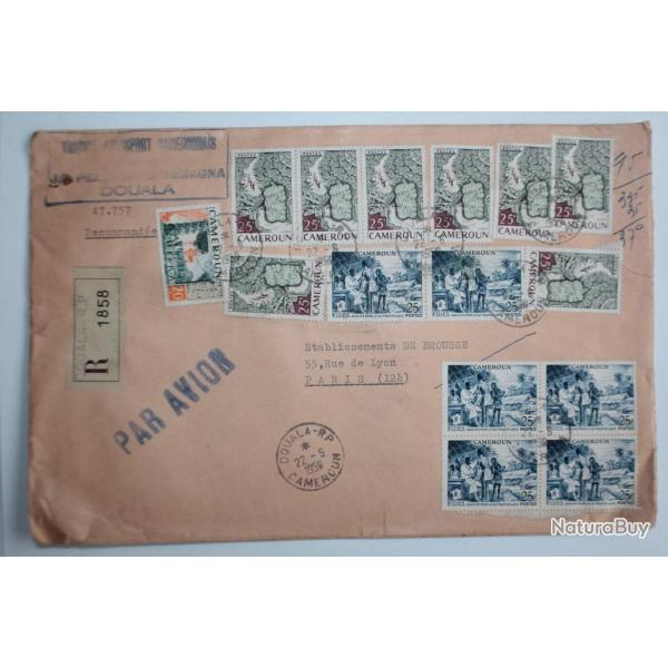 Enveloppe air mail Cameroun Douala recommand�e 1959