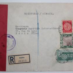 Enveloppe air mail Israël censor recommandée 1950