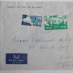 Enveloppe air mail banque de Syrie et du Liban 1953