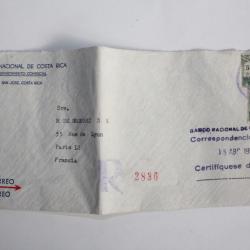 Enveloppe air mail Banco Costa Rica cachet Wishington pour Paris 1952
