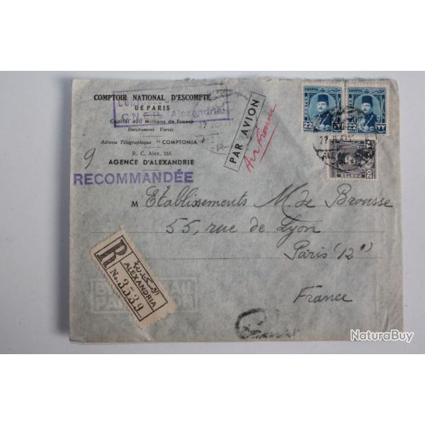 Enveloppe comptoir national d'escompte de Paris Alexandria �gypte 1949