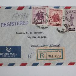 Enveloppe air mail timbre Thaïlande recommandée Bangkok 1955