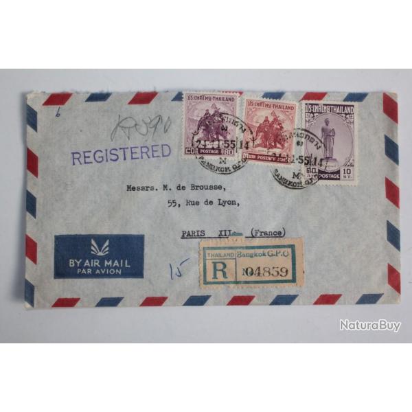 Enveloppe air mail timbre Tha�lande recommand�e Bangkok 1955