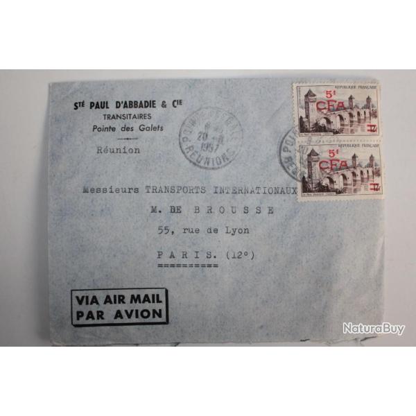 Enveloppe timbres France surcharge 5f CFA air mail 1957