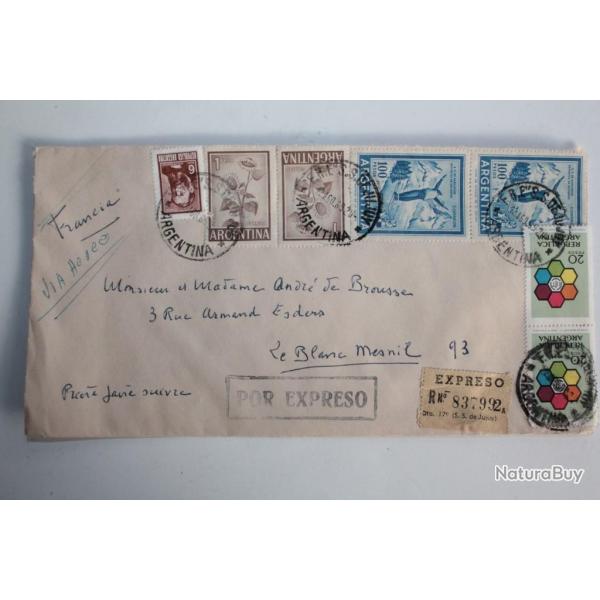 Enveloppe timbres Argentine via aereo expreso 1969