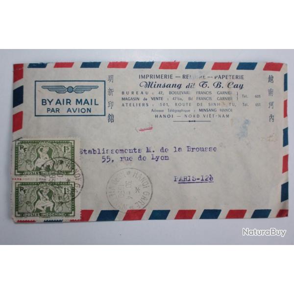 Enveloppe imprimerie timbres Indochine bloc x16 air mail 1950