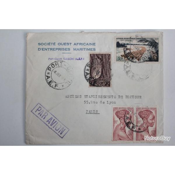 Enveloppe timbres Afrique �quatorial fran�aise air mail port gentil 1952