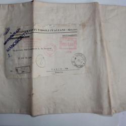 Enveloppe sac tissus timbre Italie Milan Recommand&eacute;e 1956