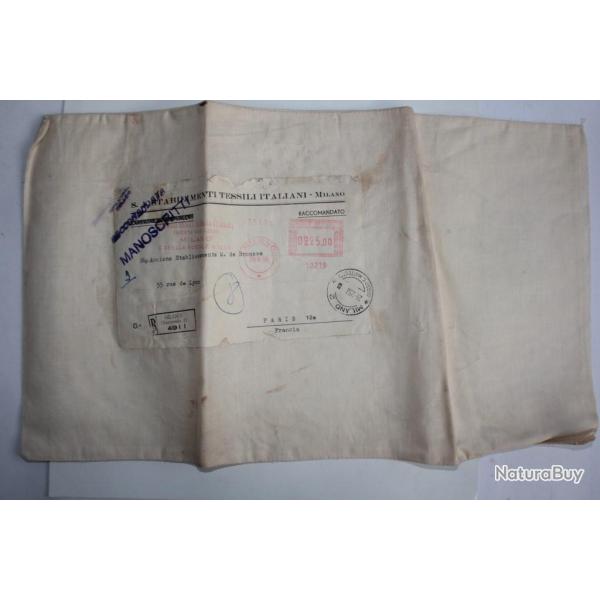 Enveloppe sac tissus timbre Italie Milan Recommand�e 1956