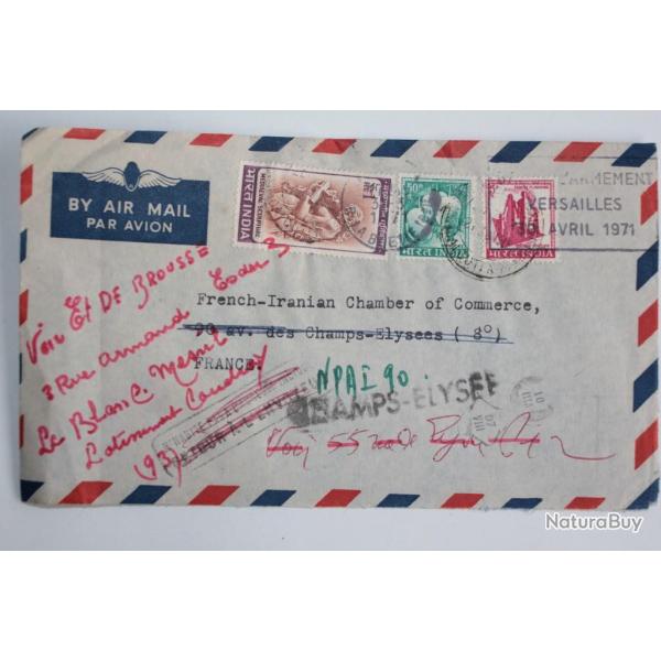 Enveloppe Inde par avion erreur adresse Versailles champs �lys�e 1971
