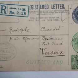 Enveloppe Angleterre registered letter AD.Bornand 1920