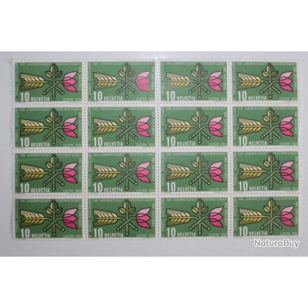 Timbres Suisse planche x16 timbres neuve 1954