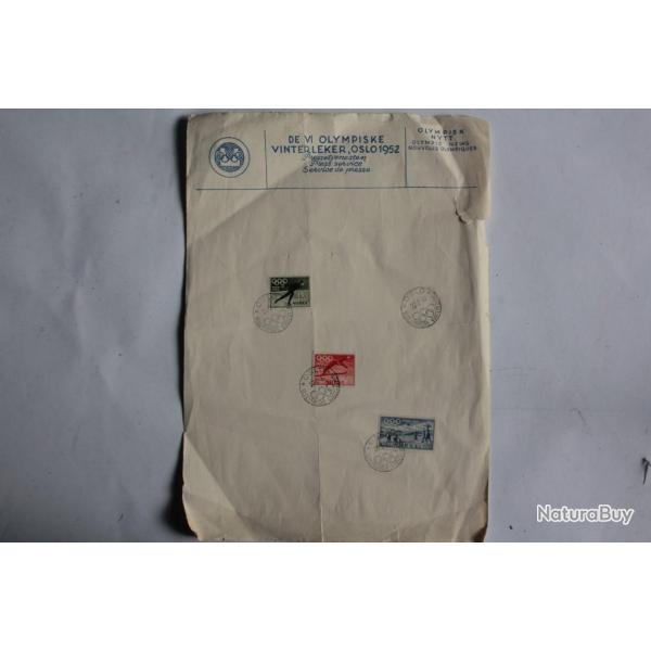 Timbres Norv�ge Jeux olympique d'Oslo service de presse FDC 1952