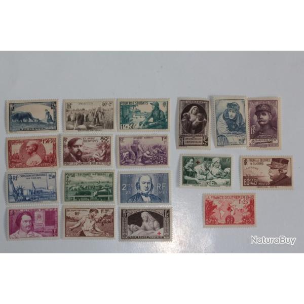 Timbres France oeuvre de guerre 1940 neufs sur charni�re