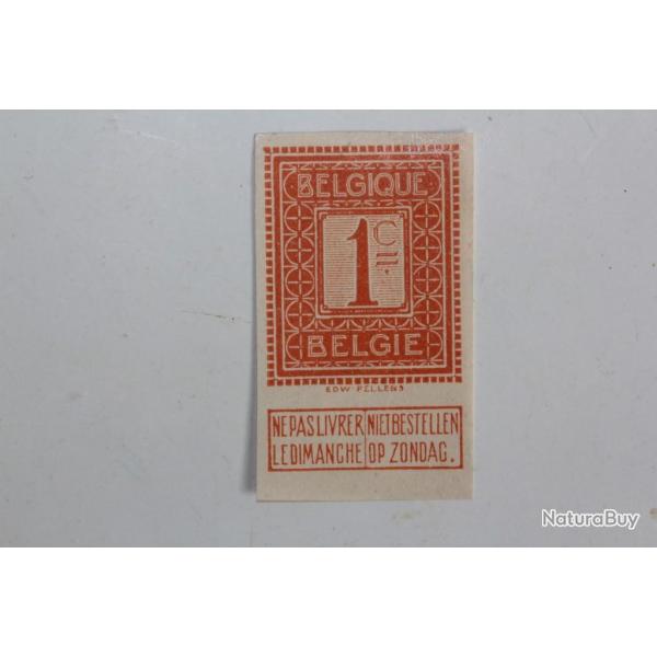 Timbre Belgique 1c non dentel� 1912-1913 neuf