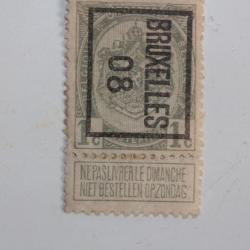 Timbre Belgique 1c  pr&eacute; oblit&eacute;r&eacute; Bruxelles 08 roulette 1907