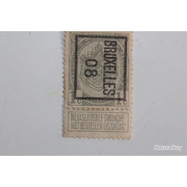 Timbre Belgique 1c  pr� oblit�r� Bruxelles 08 roulette 1907