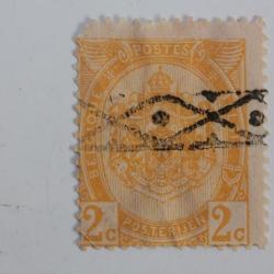 Timbre Belgique 2c oblit&eacute;ration d'annulation &agrave; la roulette 1893-1900