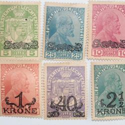 Timbres Liechtenstein &eacute;mission 1917/1918 surcharg&eacute; 1920