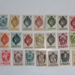 Timbres Liechtenstein armoiries, ch&acirc;teau, paysage 1920 charni&egrave;res