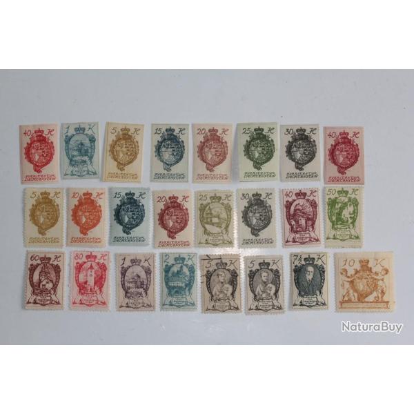 Timbres Liechtenstein armoiries, ch�teau, paysage 1920 charni�res