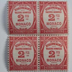 Timbres taxe Monaco recouvrements valeurs impay&eacute;es 2Fc 1932