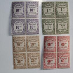 Timbres taxe Monaco recouvrement valeurs impay&eacute;es bloc x4 neuf 1924