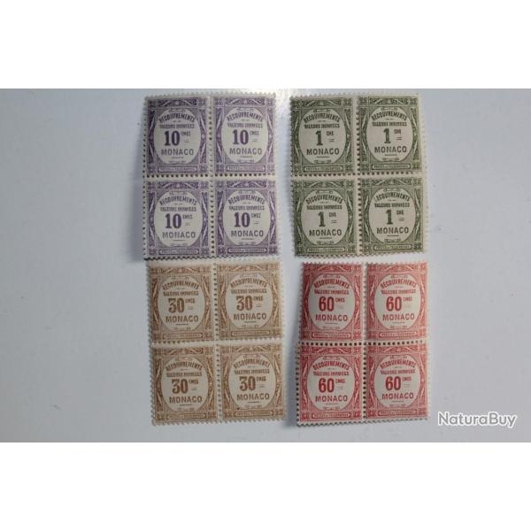 Timbres taxe Monaco recouvrement valeurs impay�es bloc x4 neuf 1924