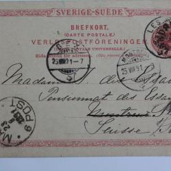 Entier postale Su&egrave;de tio ore pour la Suisse 1891